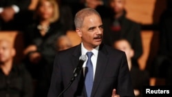 2014年12月1日美国司法部长埃里克·霍尔德在亚特兰大埃比尼泽浸礼会教堂讲话