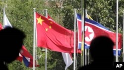 中國和東盟成員國國旗在巴厘島會場門前飄揚