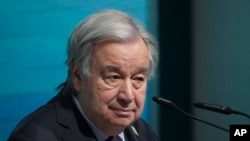 聯合國秘書長安東尼奧·古特雷斯（Antonio Guterres）在聯合國氣候峰會上 （資料照，2024年11月21日）