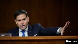 美國參議員魯比奧在參議院外交關係委員會的聽證會上提出質詢（2021年9月14日）