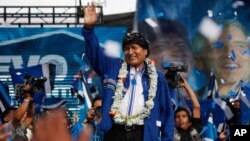 玻利維亞總統莫拉萊斯宣稱﹐在爭取第3個總統任期的競選中獲勝。(2014年10月8日資料照片)