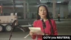 華為高管孟晚舟從加拿大抵達深圳寶安機場時講話。 （2021年9月25日）