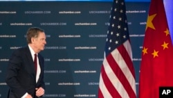 美國貿易代表萊特希澤2018年5月1日就美中貿易發表談話。（美聯社）