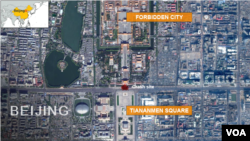 天安門廣場汽撞車事發點地圖。