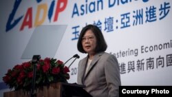 蔡英文在玉山論壇上發表講話。 