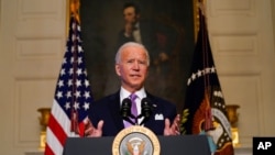 美国总统拜登2021年1月26日在白宫发表讲话（美联社）