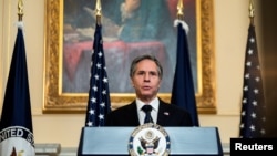 美國國務卿布林肯3月3日在國務院發表外交政策演說 （路透社）