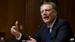 美國貿易代表萊特希澤在華盛頓國會山參議院財政委員會聽證會上作證（2019年6月18日）。