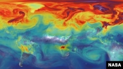 美国国家航空航天局卫星记录显示二氧化碳气体的大幅升高。(2017年10月16日)