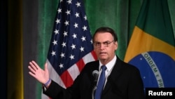 博爾索納羅2019年3月19日在華盛頓出席一個商界領袖會議。（路透社）