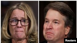 指控卡瓦諾的第一名女性克里斯丁‧布萊西‧福特(圖左)指控布雷特‧卡瓦諾(圖右)