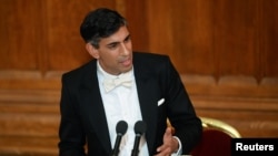 英國首相辛偉誠2022年11月28日在倫敦金融區一場活動中發表了他上任首相以來的首場外交政策演說。（路透社）