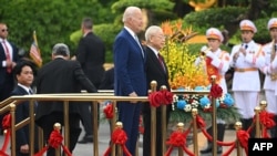 越共总书记阮富仲2023年9月10日为到访的美国总统拜登举行欢迎仪式。（法新社）
