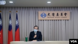 台灣啟動對香港抗爭者的援助，陸委會主委陳明通6月18日召開記者會，公佈香港人道援助關懷行動專案（美國之音黃麗玲攝）