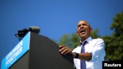 美國總統奧巴馬星期二在費城舉行的民主黨競選活動。