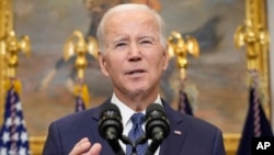 2023年1月25日，美国总统拜登在白宫就乌克兰问题发表讲话。(美联社）