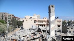 加沙市一座被以色列空襲摧毀的樓房。(2021年5月18日)