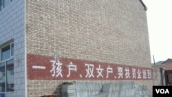 在中國宣布二胎政策之前，一胎化政策已在逐漸鬆動。圖為河北某農村認可“雙女戶”的計生宣傳口號。