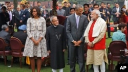 奥巴马总统夫妇和印度总理（右侧）和总统